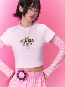 BJHG | Áo Thun Ngắn Tay Ôm Body Hợp Tác Powerpuff Girls Mùa Hè