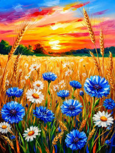 Huacan 5D DIY Diamond Painting Sunset Wheat Fields Daisies Diamond Mosaic Landscape New Collection Picture Of Rhinestones