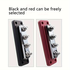 600A 4-Way Busbar Red Black Heavy Duty Power Distribution Block with M10 Studs for Marine Boat RV Car Truck