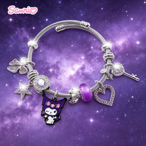 Sanrio | Purple Kuromi Zinc Alloy Charm Bracelet - Adjustable Wire Bangle Sparkling Rhinestone Accents Kawaii Fashion Accessory