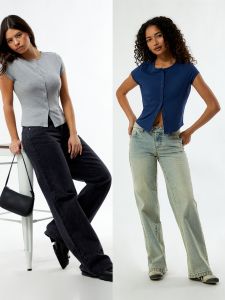 Pac* XXS-XL Size Slim Fit Short Sleeve round Neck Ribbed T-Shirt Womens Commute Style Moisture Wicking Pure Color Summer Top