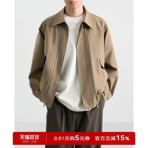 Ownr Mens Pilot Jacket Double Metal Zipper Windproof Casual Short Style Polyester Fiber Standard Fit Spring Autumn New Arrival
