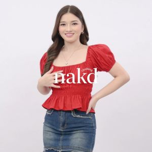 NAKD FASHION BRADLEY BASIC COTTON LINEN SQUARE NECK SMOCKING BUSTIER PUFF SLEEVES CASUAL TOP 6001