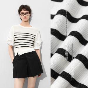 BEIQIANI | Stripe Patchwork Asymmetrical Design Knit Top Short Sleeve