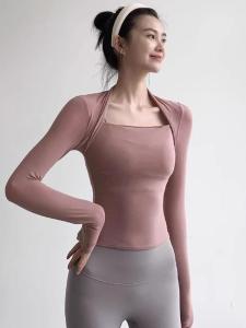 เสื้อยืดโยคะแขนยาวรัดรูปสำหรับผู้หญิง ทรงเข้ารูป ระบายอากาศได้ดี ดูดซับเหงื่อ ยืดหยุ่นสูง สำหรับการวิ่ง การเล่นบาสเก็ตบอล และโยคะ