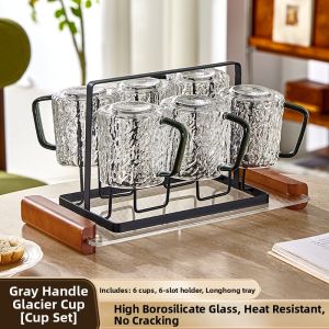 YINXIANG80YIGUAN | High Appearance Glass Water Cup Set with Handle Textured Design
