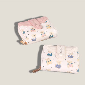 กระเป๋าสตางค์กระต่ายน่ารักพิมพ์ลาย 2 ครั้ง กระเป๋าใส่เหรียญสำหรับเด็กผู้หญิง กระเป๋าใส่บัตรแบบสั้น กระเป๋าสตางค์แบบพกพาที่มีฟังก์ชันหลายอย่าง