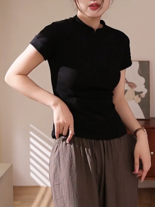 kaos wanita korean style- baju kaos wanita Katun combed 24s-High Waist Slit Pants Baju