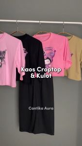 Setelan Crop Top Kulot Anak Perempuan Karakter Kuromi Cinnamoroll Lotso Stitch Viral | Baju Set Cewek Sanrio 6 8 10 12 14 tahun