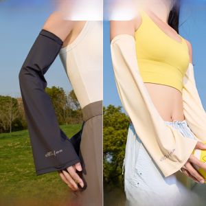 MiiOW | แขนกันแดดผ้าไหมน้ำแข็งสำหรับผู้หญิงในฤดูร้อน ป้องกันรังสียูวี ปั่นจักรยาน แขนกันแดดหลวม ลายตัวอักษร แขนกันแดดแบบเย็น