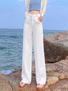 High-End Ice Silk Linen Loose Wide Leg Pants Summer Thin Straight Leg Pants Soft Draping Tencel Ethnic Trousers for Women