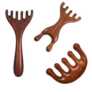 Wooden Meridian Massage Comb Five-Tooth Chinese Acupuncture Head Combs Blood Circulation Sandalwood Scalp Comb Массажер