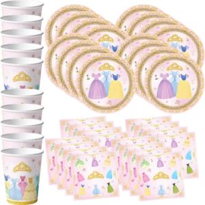 60Pcs Princess Birthday Party Decorations Includes Pink Cartoon Paper Plates Cups Napkins Party Tableware Set Serves 20 Guests