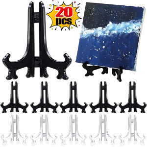Anglebabylife 20Pcs 2/3/4 Inch Clear Plastic Acrylic Easels Table Top Plate Holder Dish Bowl Racks Photos Picture Frame Folding Stand Storage Home Decor Holder