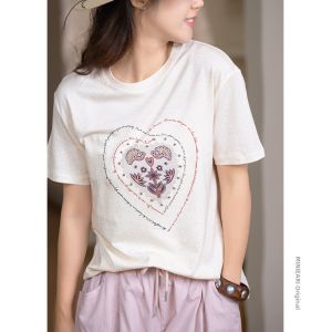 XIAOER | Customized Love Print with Beads Bamboo Cotton Rayon T-shirt