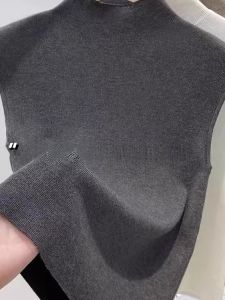 chaqi | Summer New Style Womens Slim Fit Sleeveless Knitted Vest Half High Collar Base Shirt Versatile Inner Wear Top Casual Round Neck