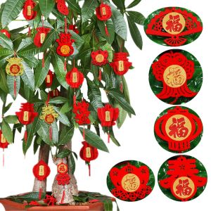 6pcs Chinese New Year Lucky Charms Red Hanging Ornaments Spring Festival Decor Potting Plant Hanging Pendant Lucky Charms Red Hanging Chinese Knot For Car Windows Door Decoration