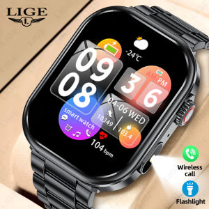 LIGE Pintar Jam Tangan Pria Baru IP68 Anti Air Olahraga Luar Ruangan Pelacak Kebugaran Jam Tangan Pria Monitor Kesehatan Panggilan Bluetooth Jam Tangan Pintar + Kotak