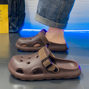 Birkent Mens Summer Fashion Outdoor Thick Bottom Sensation Teenage Beach Dual Use Anti-slip Toe Cover Slippers EVA Material