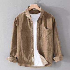 American Style Long Sleeve Shirt for Men Workwear Dustproof Construction Site Shirt Light Corduroy Jacket Youth Fashion