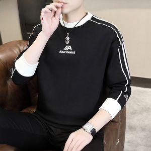 HENGYUANXIANG | Hengyuanxiang Mens Sweatshirt Casual Thin Long Sleeve Round Neck Pullover Spring Autumn Polyester Fiber Anti-Wrinkle Modern Style