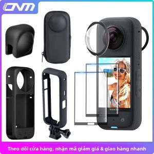 Ốp Bảo Vệ Ống Kính Insta360 X3 Bằng Silicon Kèm Miếng Dán Bảo Vệ Màn Hình Và Túi Đựng Nhỏ - Khung Bảo Vệ Cho Camera 360 Độ °   Phụ Kiện Máy Quay Video