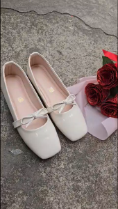 MVSHOSE- Giày búp bê nữ da bóng mềm êm phối nơ nhỏ quai ngang đế bệt trống trơn 656