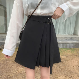 High Waist Asymmetrical Black Pleated A-Line Mini Skirt for Women Autumn Winter Korean Style Commute Zipper Design Anti-Light