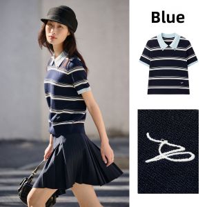 PEACEBIRD | Miu Style Striped Contrast Collar Wool Blend Knitwear
