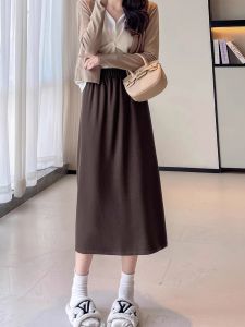 High-Waisted Slimming Half Skirt with Slit And Pleats A-Line Silhouette Elastic Waist for Womens Fashion Summer 2025