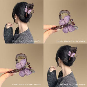 Retro Embroidered Butterfly Hair Clip Womens New 2025 High-End Feeling Half-Up Shark Hair Clip Styling Accessory