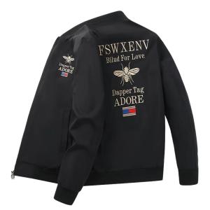 ROMON | Romon Mens Baseball Jacket Spring Autumn New Business Casual Bee Embroidery Short Coat Jacket Fashionable Polyester Fiber