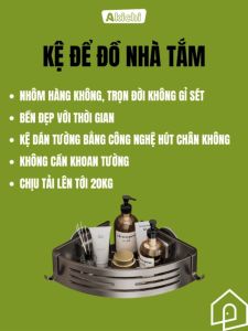 Kệ nhà tắm AKICHI đựng đồ đa năng treo tường bằng cốc hút chân không nhôm chống rỉ chịu lực 20kg