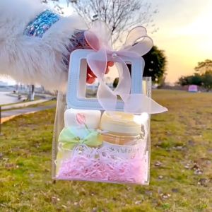 Túi nhựa trong suốt quai da đựng mỹ phẩm phụ kiện làm set quà tặng sinh nhật valentine noel vuông rẻ