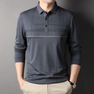 ROMON | Romon Long Sleeve Polo Shirt Casual Collared Youth Business Spring Autumn Fashionable Standard Fit Antibacterial T-Shirt Mens Wear