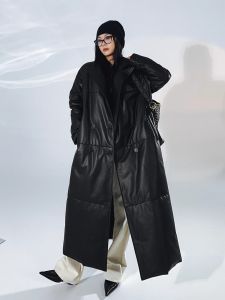 Luxury Sheepskin Goose down Jacket Womens Slim Fit Mid-Length Coat Trendy Commuter Style Korean Fashion Thickened Long Sleeve