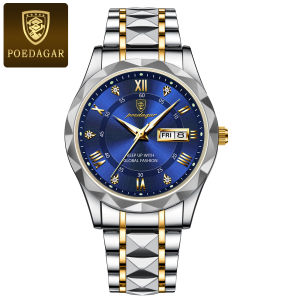 POEDAGAR | POEDAGAR Đồng Hồ Thạch Anh Nam Sang Trọng Chống Thấm Nước Dây Đeo Bằng Thép Không Gỉ Phát Sáng Hiển Thị Số La Mã Ngày Tự Động Lịch Tuần Đồng Hồ Thông Thường