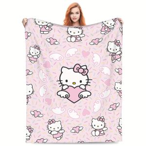 Sanrio | 1 Pink Hello Kitty Cloud Flannel Blanket Single Sided Print Soft Warm Blanket Home Living Room Bedroom Decor Couch Throw Blanket