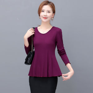 plus Size Womens Modal Long Sleeve Belly-Covering T-shirt round Neck Bottoming Shirt Spring and Autumn Western Style Top Square Dance Wear