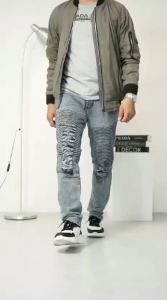 Celana Jeans Pria Bikers Rider Ripped Sobek