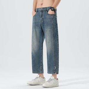 Summer Mens Retro Loose Straight Trousers 9 Tenths