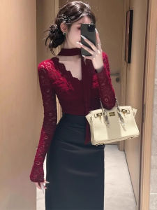 ZHILU | Elegant Necktie V-Neck Lace Top