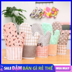 Găng Tay Cách Nhiệt Dùng Nấu Nướng Nhắc Nồi Chống Nóng Dày Dặn Họa Tiết Dễ Thương [ 1 Chiếc ] - Bao Tay 2 Lớp Vải Bông Chịu Nhiệt Nhắc Nồi Nướng Bánh Dùng Cho Lò Vi Sóng  Lò Nướng