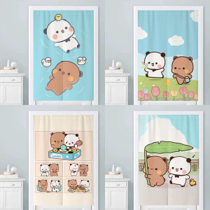 Cartoon Cute One Or Two Cloth Lesser Panda Door Curtain and Partition Curtain Punch-Free Childrens Room Bedroom Half Curtain Covering Curtain