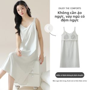 Đầm ngủ nữ MiiOW bằng lụa băng không tay có đệm ngực thoải mái cho mẹ bầu