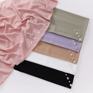 Jifang 90x90cm Lovely Candy Color Pearls Plain Bubble Chiffon Square Scarf Pashmina Head Scarf Muslim Hijabs Bawal WC36