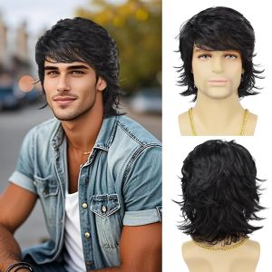 Mens wig black short hair multi-level anti-warping fashion style wig cover