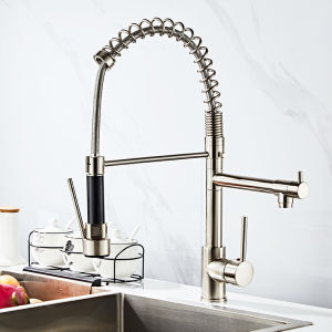 Full Copper Spring Kitchen Faucet Double Outlet Cold And Hot Water Sink High Pressure Home Use Vegetable Washing Basin Shower Rotatable