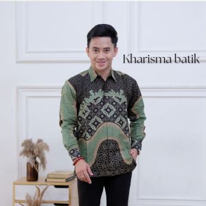 KEMEJA BATIK PRIA LENGAN PANJANG BATIK PREMIUM BATIK PRIA MOTIF KAWUNG SAGE GREEN KHARISMA BATIK
