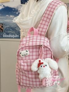 กระเป๋าเป้สะพายหลังผ้าชีฟองลายสก็อตสไตล์เกาหลีสำหรับเด็กผู้หญิง ความจุขนาดใหญ่ กระเป๋าเป้สะพายหลังแบบสะพายไหล่คู่สำหรับนักเรียนมัธยมปลายและมัธยมต้น
